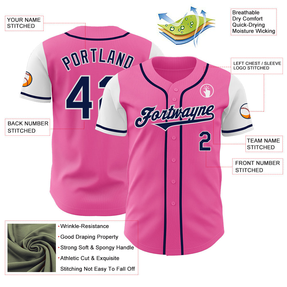 Custom Pink Navy-White Authentic Two Tone Baseball Jersey - Sky-Custom