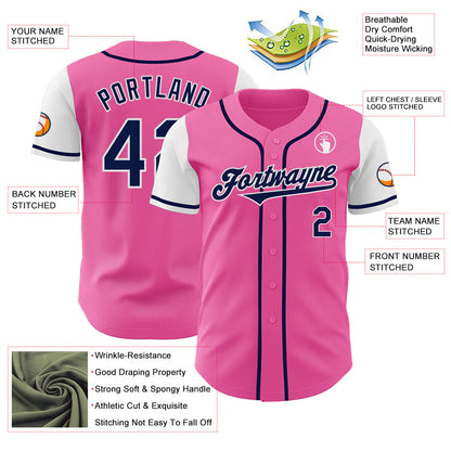 Custom Pink Navy-White Authentic Two Tone Baseball Jersey - Sky-Custom