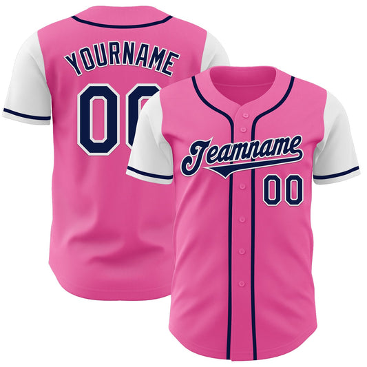 Custom Pink Navy-White Authentic Two Tone Baseball Jersey - Sky-Custom