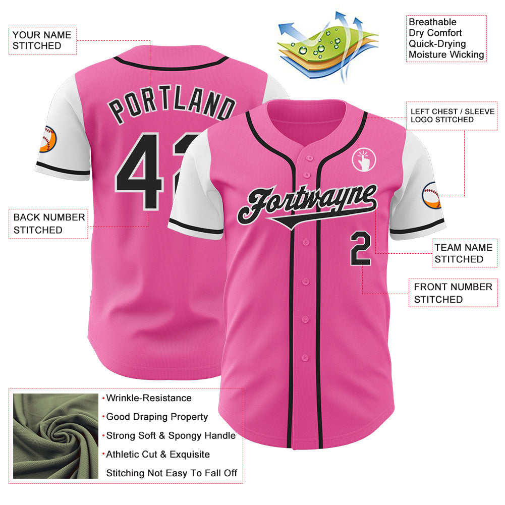 Custom Pink Black-White Authentic Two Tone Baseball Jersey - Sky-Custom