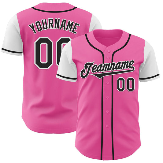 Custom Pink Black-White Authentic Two Tone Baseball Jersey - Sky-Custom
