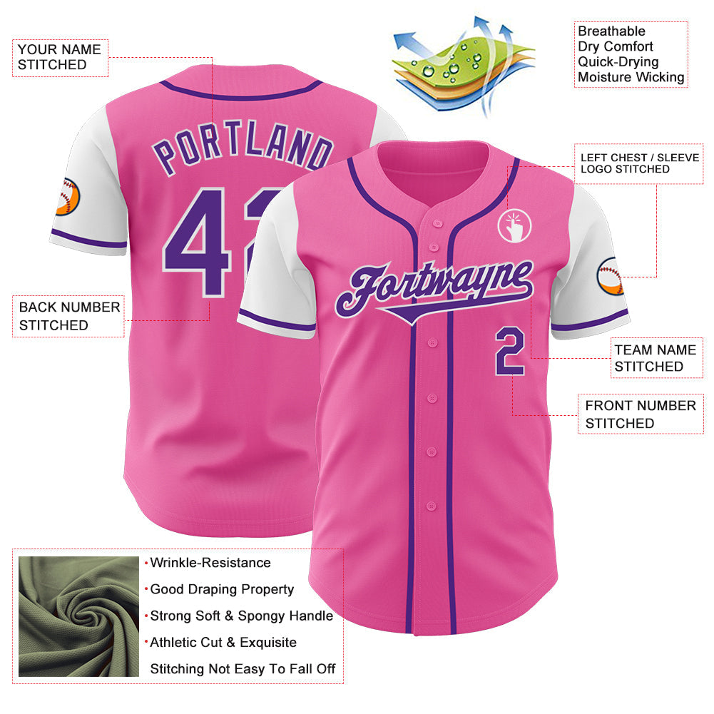 Custom Pink Purple-White Authentic Two Tone Baseball Jersey - Sky-Custom