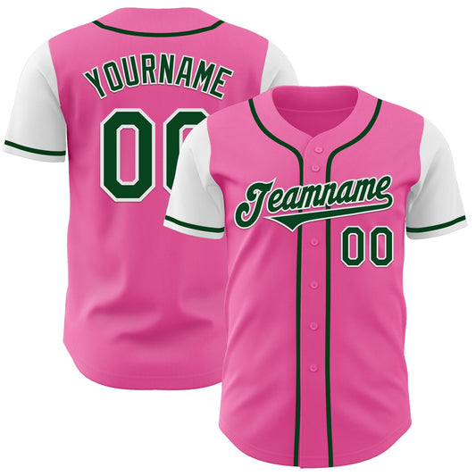 Custom Pink Green-White Authentic Two Tone Baseball Jersey - Sky-Custom