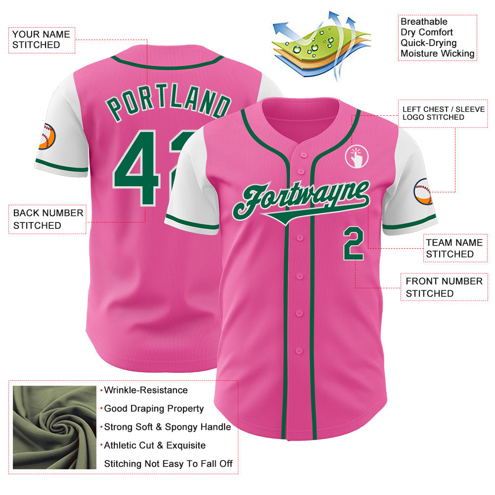 Custom Pink Kelly Green-White Authentic Two Tone Baseball Jersey - Sky-Custom