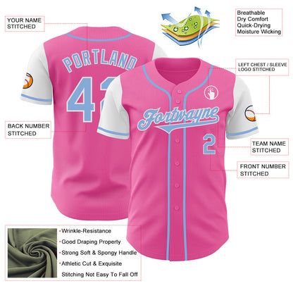 Custom Pink Light Blue-White Authentic Two Tone Baseball Jersey - Sky-Custom