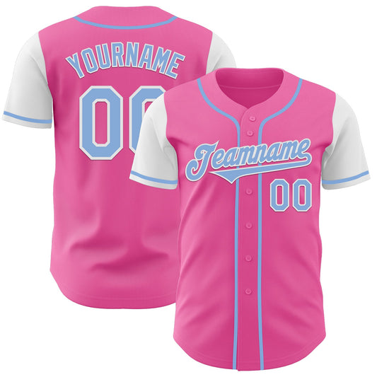 Custom Pink Light Blue-White Authentic Two Tone Baseball Jersey - Sky-Custom