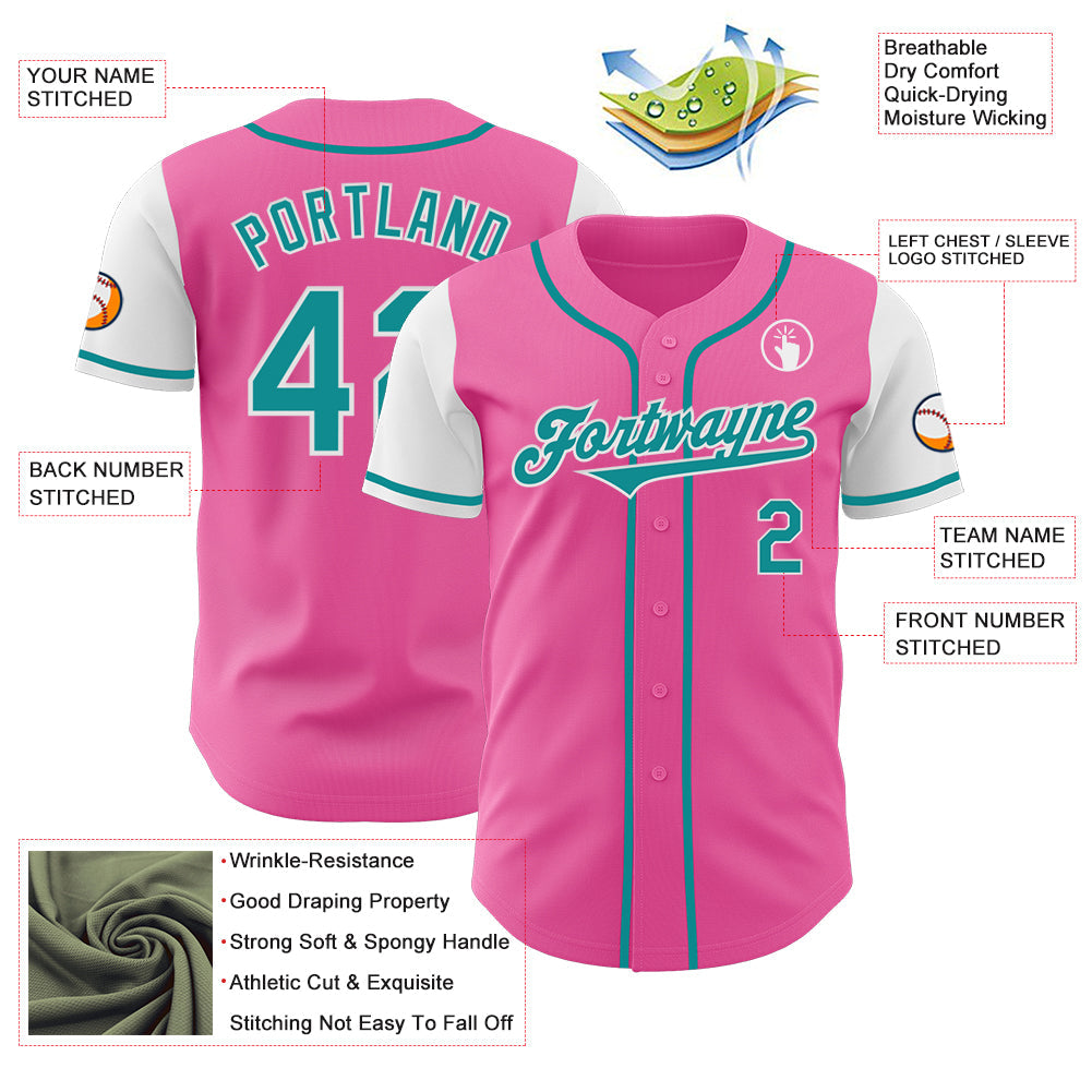 Custom Pink Teal-White Authentic Two Tone Baseball Jersey - Sky-Custom