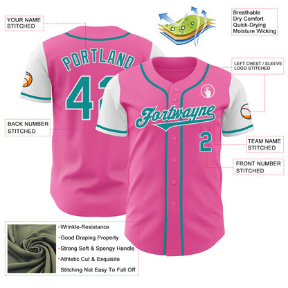 Custom Pink Teal-White Authentic Two Tone Baseball Jersey - Sky-Custom