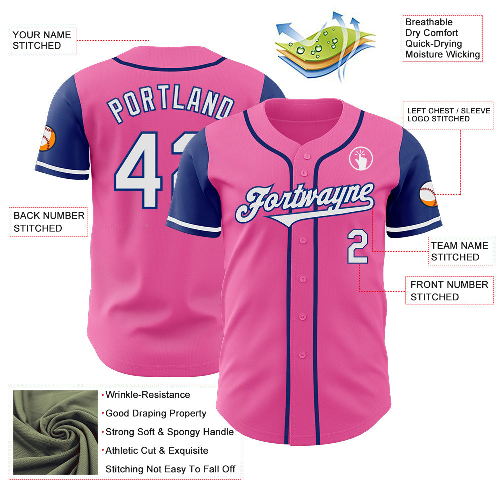 Custom Pink White-Royal Authentic Two Tone Baseball Jersey - Sky-Custom