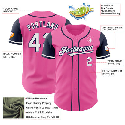Custom Pink White-Navy Authentic Two Tone Baseball Jersey - Sky-Custom