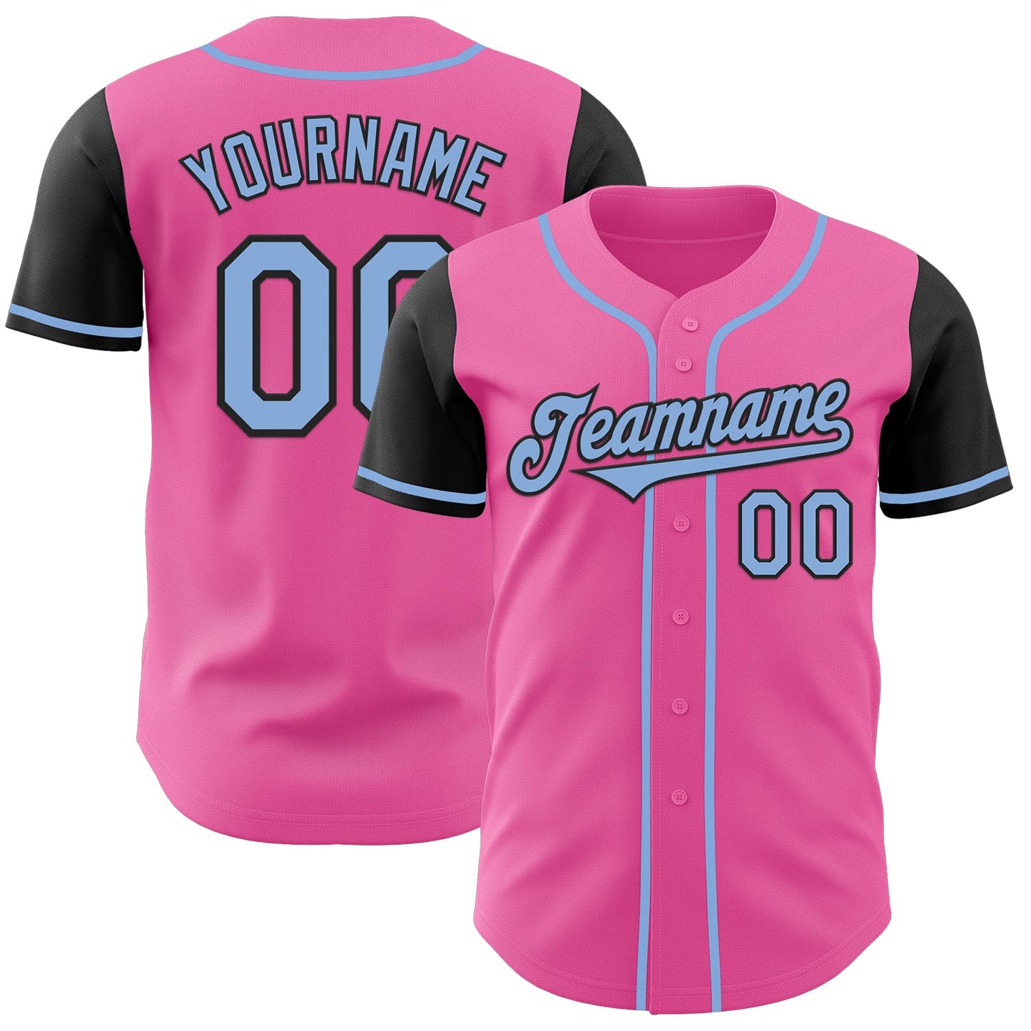 Custom Pink Light Blue-Black Authentic Two Tone Baseball Jersey - Sky-Custom