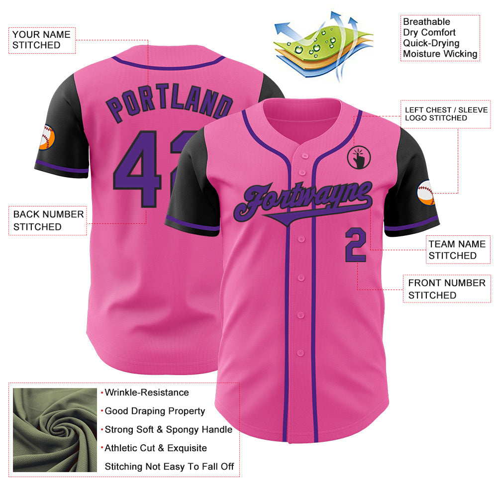 Custom Pink Purple-Black Authentic Two Tone Baseball Jersey - Sky-Custom