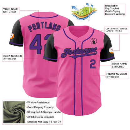 Custom Pink Purple-Black Authentic Two Tone Baseball Jersey - Sky-Custom