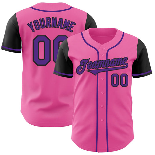 Custom Pink Purple-Black Authentic Two Tone Baseball Jersey - Sky-Custom