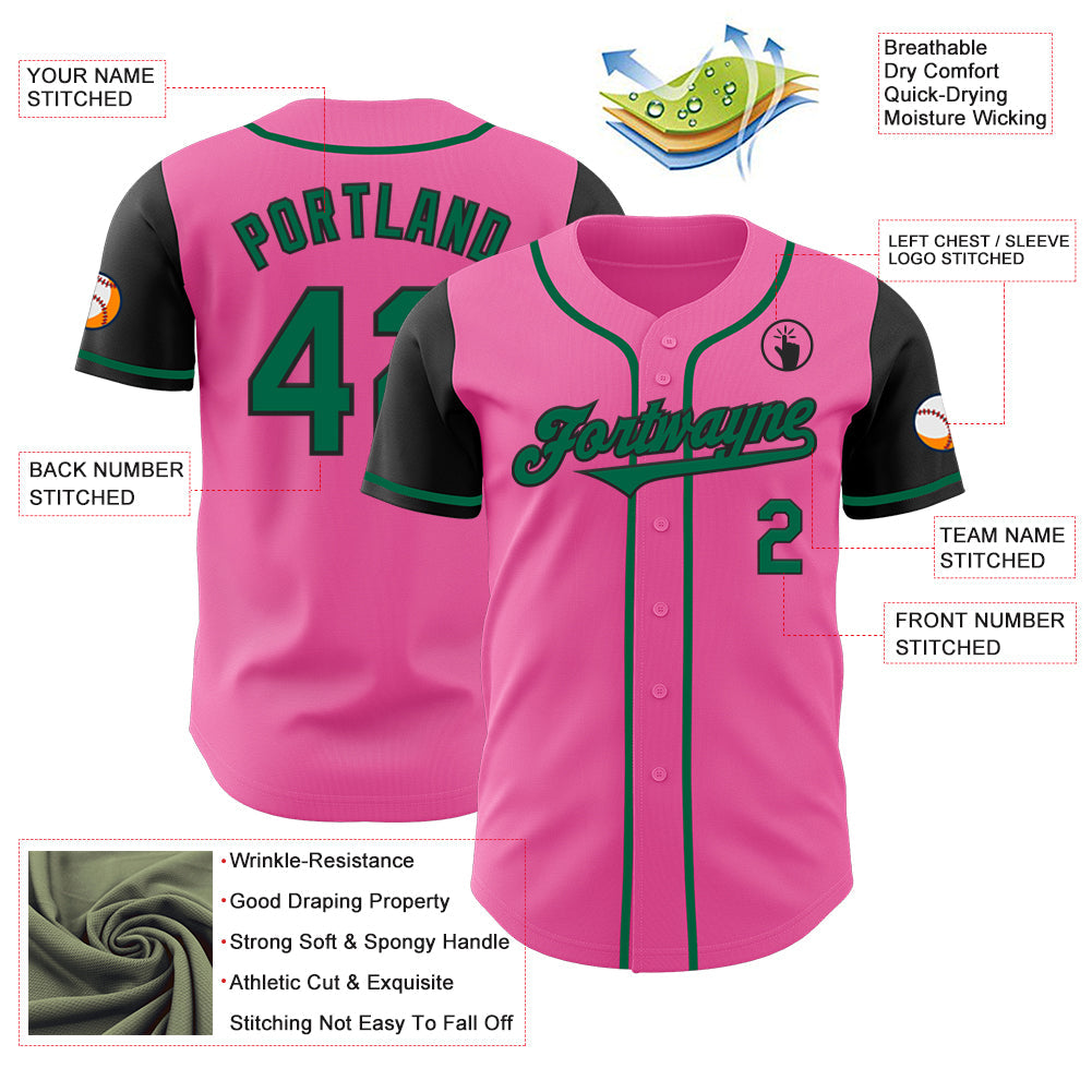 Custom Pink Kelly Green-Black Authentic Two Tone Baseball Jersey - Sky-Custom