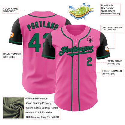 Custom Pink Kelly Green-Black Authentic Two Tone Baseball Jersey - Sky-Custom