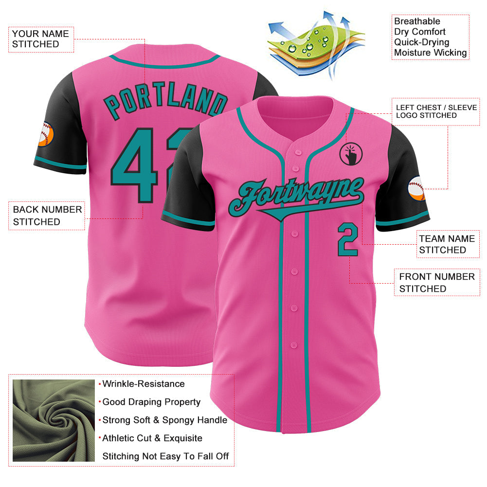 Custom Pink Teal-Black Authentic Two Tone Baseball Jersey - Sky-Custom