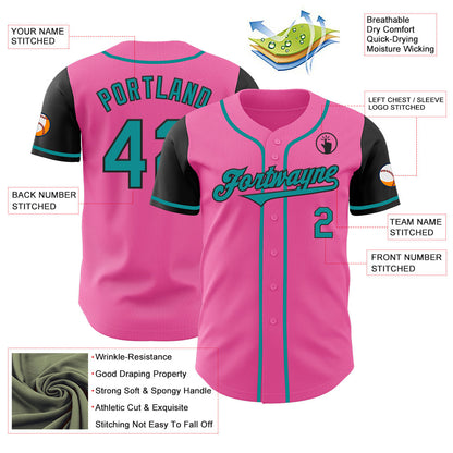 Custom Pink Teal-Black Authentic Two Tone Baseball Jersey - Sky-Custom