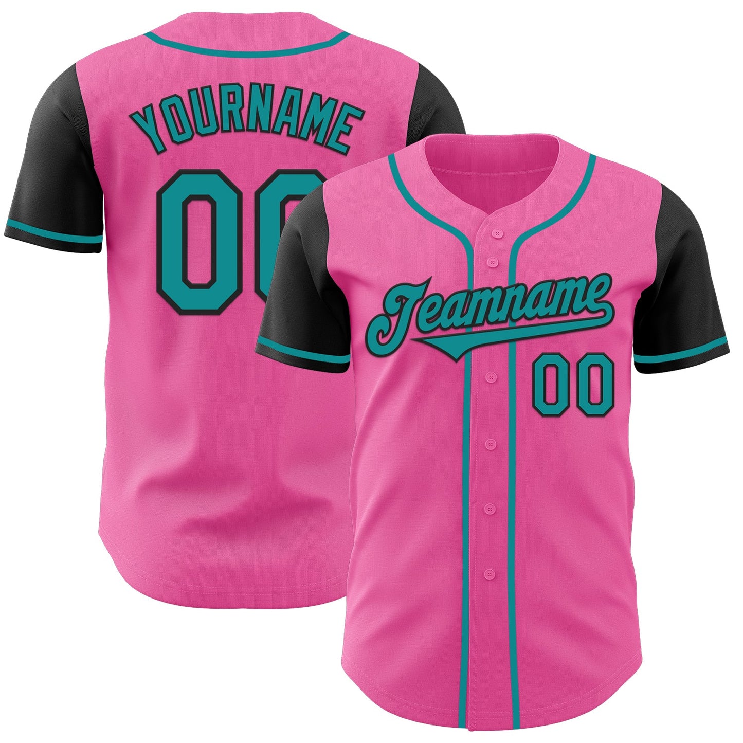Custom Pink Teal-Black Authentic Two Tone Baseball Jersey - Sky-Custom
