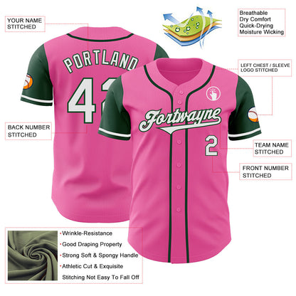 Custom Pink White-Green Authentic Two Tone Baseball Jersey - Sky-Custom