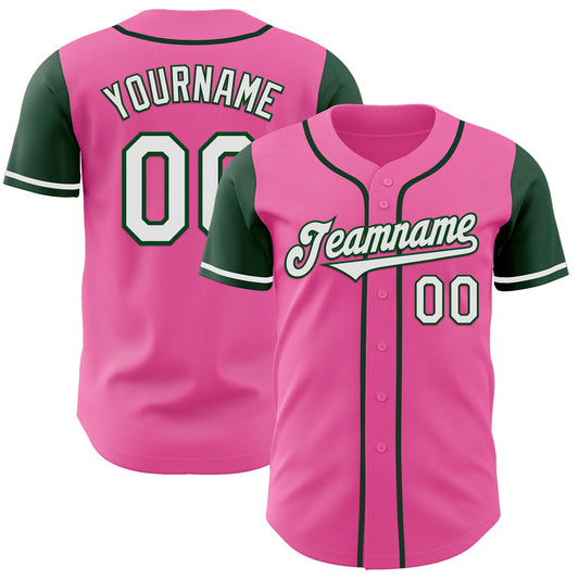 Custom Pink White-Green Authentic Two Tone Baseball Jersey - Sky-Custom