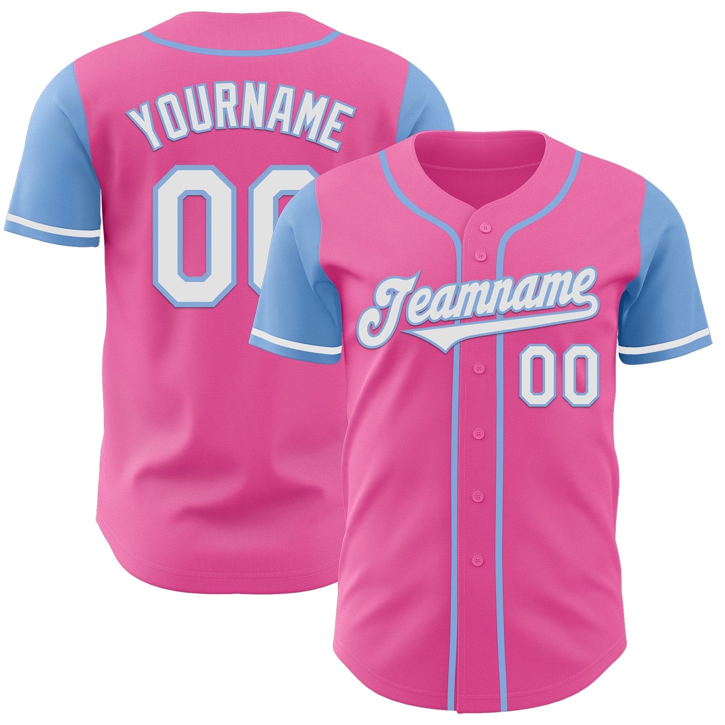 Custom Pink White-Light Blue Authentic Two Tone Baseball Jersey - Sky-Custom