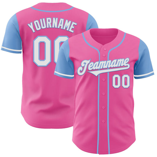 Custom Pink White-Light Blue Authentic Two Tone Baseball Jersey - Sky-Custom