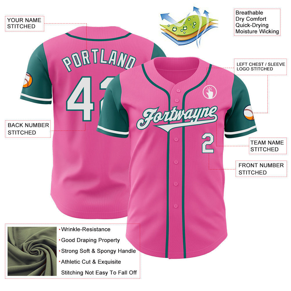 Custom Pink White-Teal Authentic Two Tone Baseball Jersey - Sky-Custom