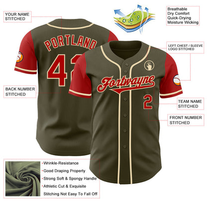 Custom Olive Red-Cream Authentic Two Tone Salute To Service Baseball Jersey - Sky-Custom
