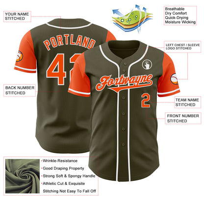 Custom Olive Orange-White Authentic Two Tone Salute To Service Baseball Jersey - Sky-Custom