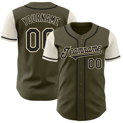 Custom Olive Black-Cream Authentic Two Tone Salute To Service Baseball Jersey - Sky-Custom
