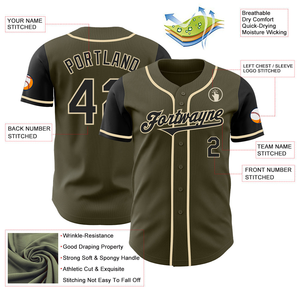 Custom Olive Black-Cream Authentic Two Tone Salute To Service Baseball Jersey - Sky-Custom