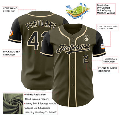 Custom Olive Black-Cream Authentic Two Tone Salute To Service Baseball Jersey - Sky-Custom