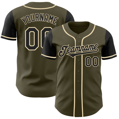 Custom Olive Black-Cream Authentic Two Tone Salute To Service Baseball Jersey - Sky-Custom