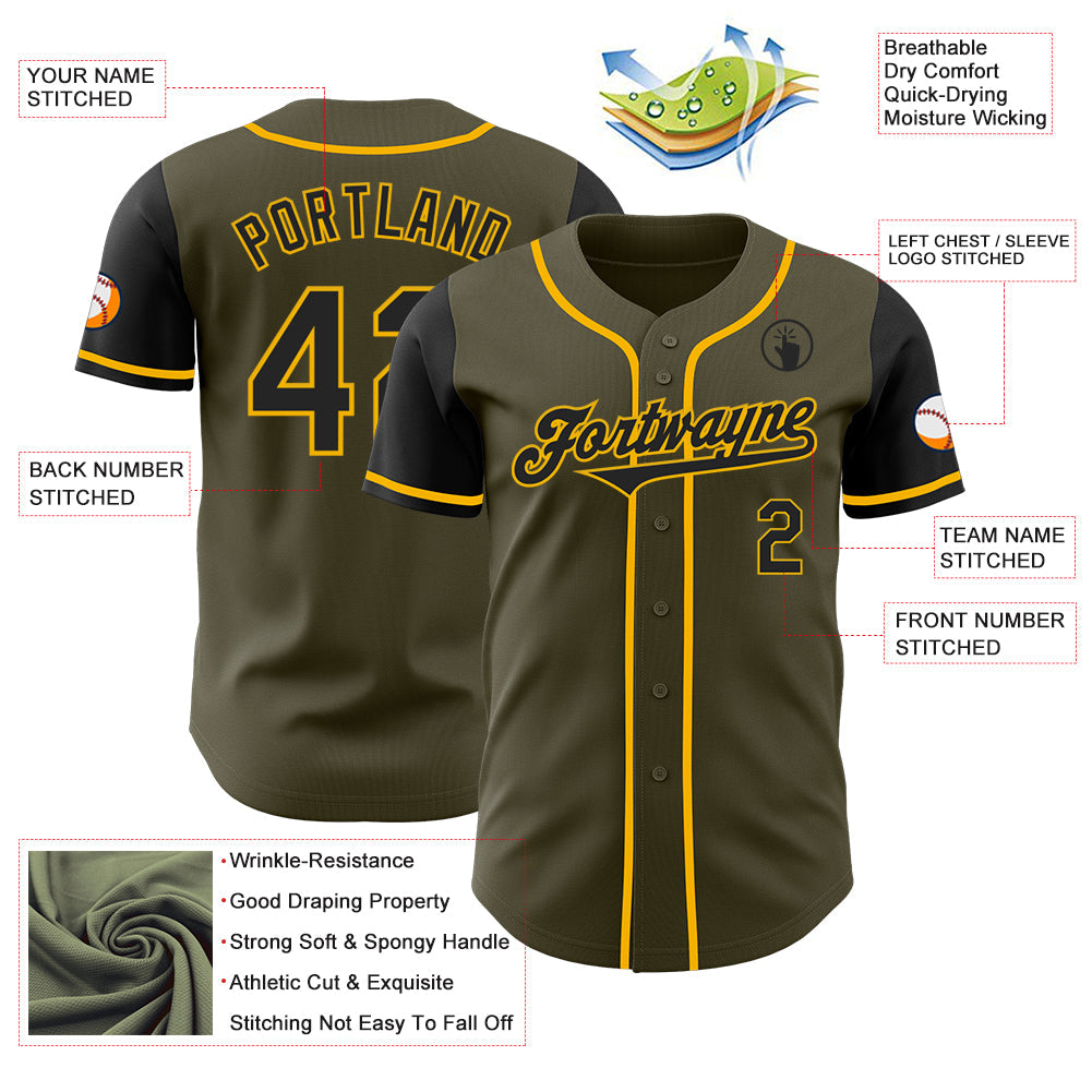 Custom Olive Black-Gold Authentic Two Tone Salute To Service Baseball Jersey - Sky-Custom