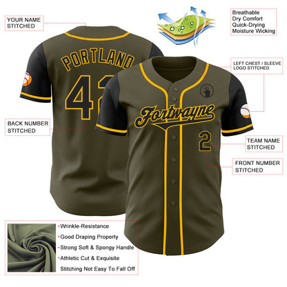 Custom Olive Black-Gold Authentic Two Tone Salute To Service Baseball Jersey - Sky-Custom