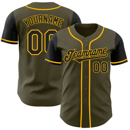 Custom Olive Black-Gold Authentic Two Tone Salute To Service Baseball Jersey - Sky-Custom