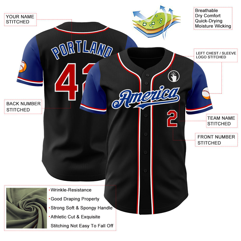 Custom Black Red Royal-White Authentic Two Tone Baseball Jersey - Sky-Custom