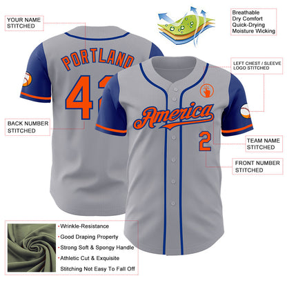 Custom Gray Orange-Royal Authentic Two Tone Baseball Jersey - Sky-Custom