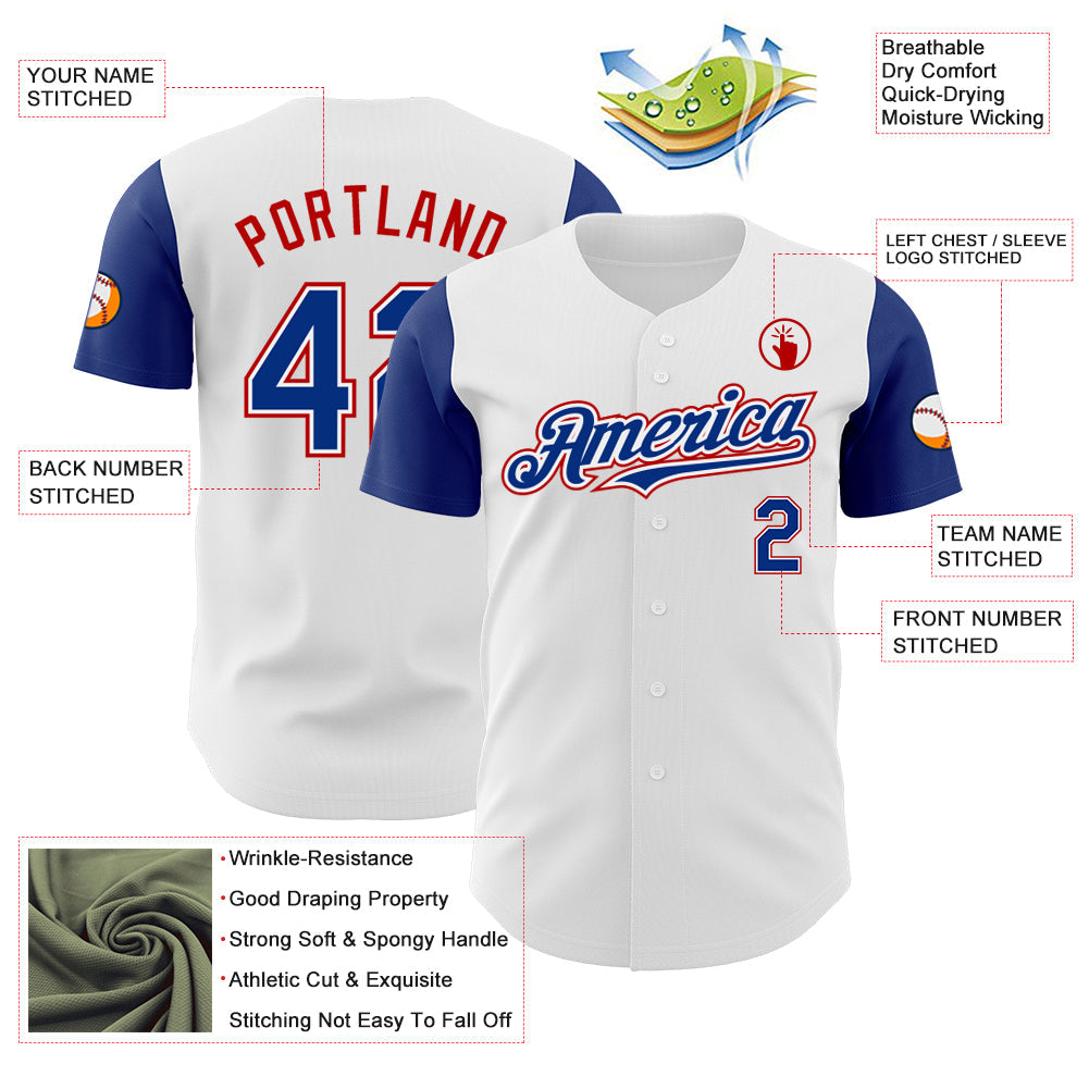 Custom White Royal-Red Authentic Two Tone Baseball Jersey - Sky-Custom