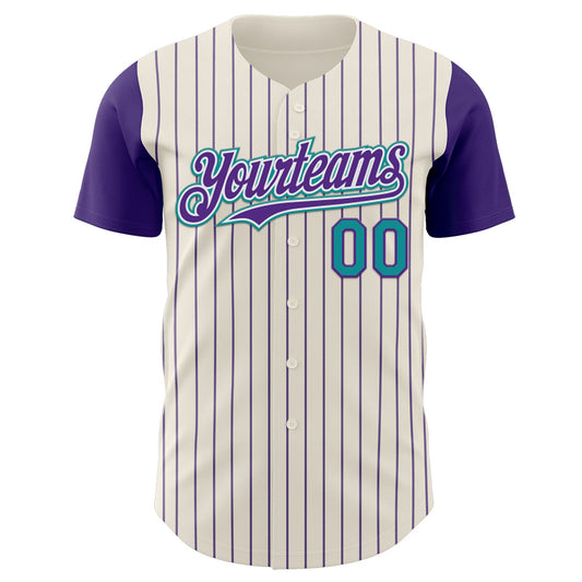 Custom Cream Purple Pinstripe White-Teal Authentic Two Tone Baseball Jersey - Sky-Custom