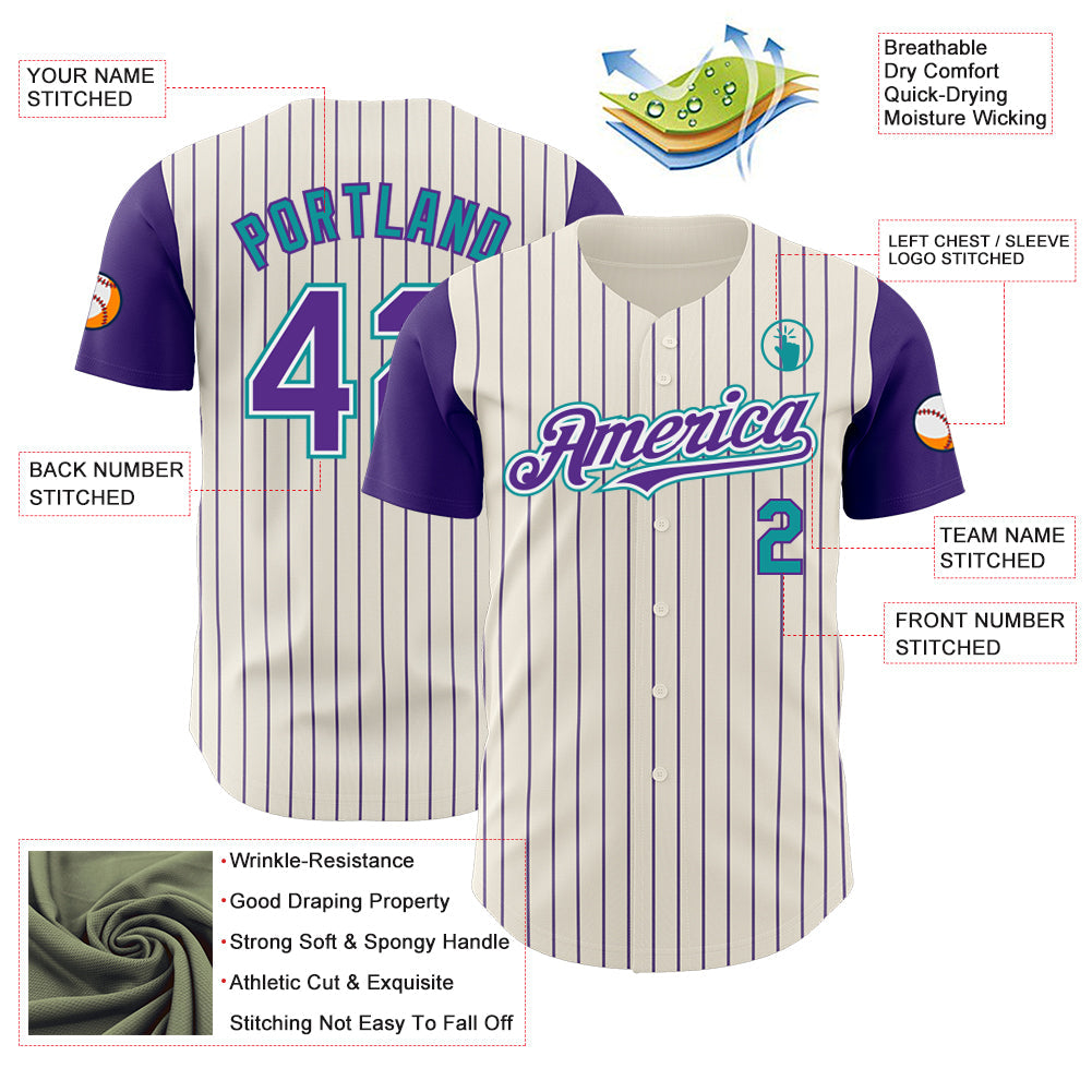 Custom Cream Purple Pinstripe White-Teal Authentic Two Tone Baseball Jersey - Sky-Custom