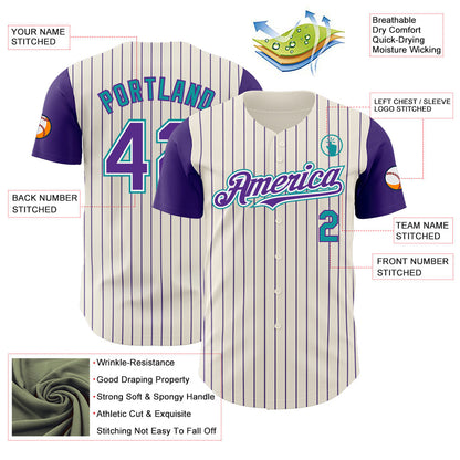 Custom Cream Purple Pinstripe White-Teal Authentic Two Tone Baseball Jersey - Sky-Custom