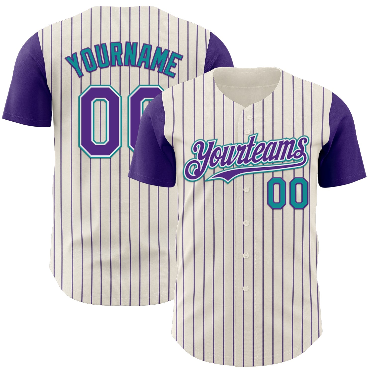 Custom Cream Purple Pinstripe White-Teal Authentic Two Tone Baseball Jersey - Sky-Custom