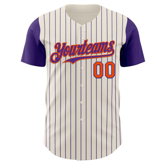Custom Cream Purple Pinstripe Orange Authentic Two Tone Baseball Jersey - Sky-Custom