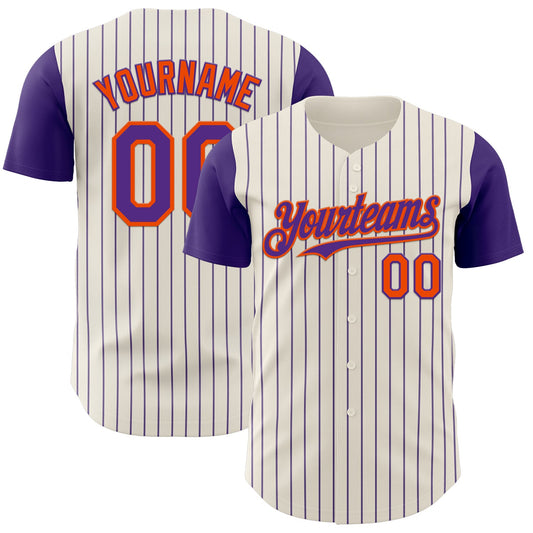 Custom Cream Purple Pinstripe Orange Authentic Two Tone Baseball Jersey - Sky-Custom