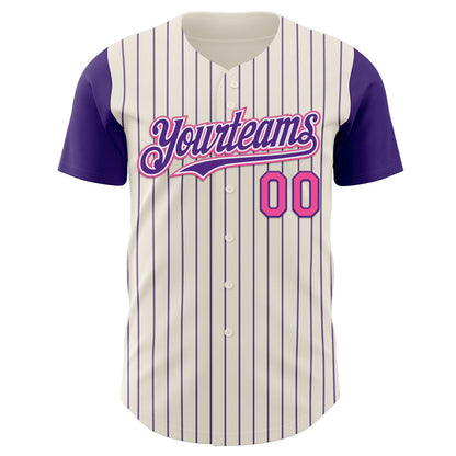 Custom Cream Purple Pinstripe White-Pink Authentic Two Tone Baseball Jersey - Sky-Custom
