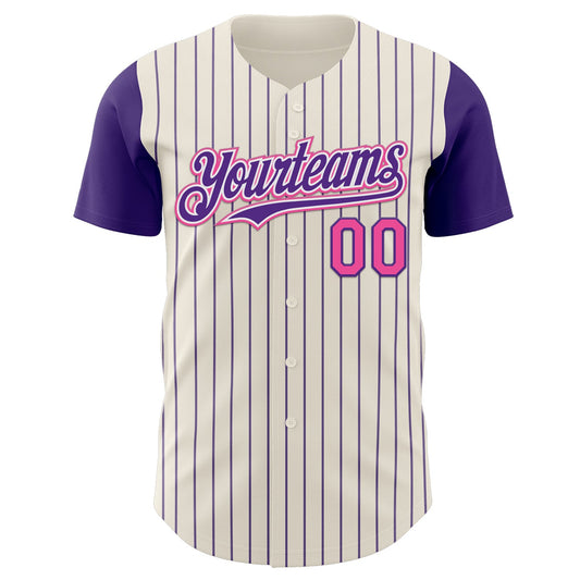 Custom Cream Purple Pinstripe White-Pink Authentic Two Tone Baseball Jersey - Sky-Custom