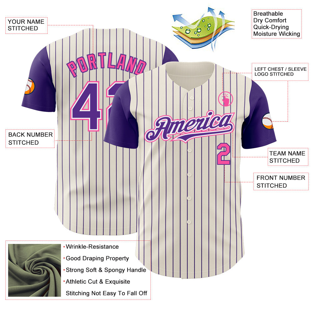 Custom Cream Purple Pinstripe White-Pink Authentic Two Tone Baseball Jersey - Sky-Custom