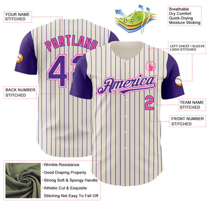 Custom Cream Purple Pinstripe White-Pink Authentic Two Tone Baseball Jersey - Sky-Custom